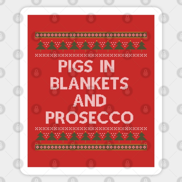 Pigs in blankets & Prosecco - Christmas Sticker by Dopamine Creative